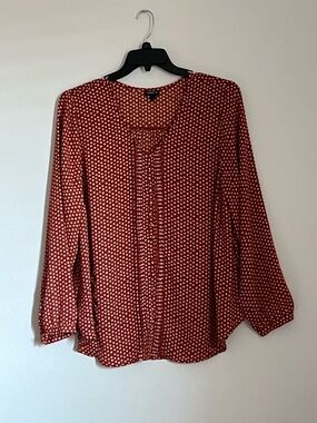 Torrid Rust Red and White Polka Dot Button-Front Blouse, Size 2